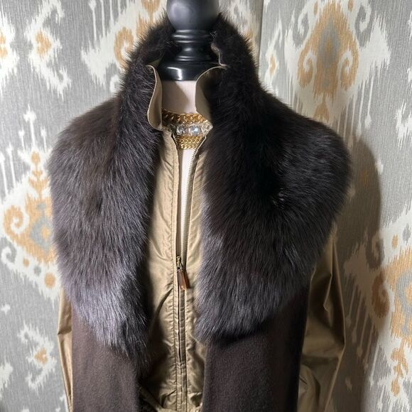 Ralph Lauren Espresso Brown Italian Shearling & Cashmere Blend Knit Scarf - Picture 14 of 16